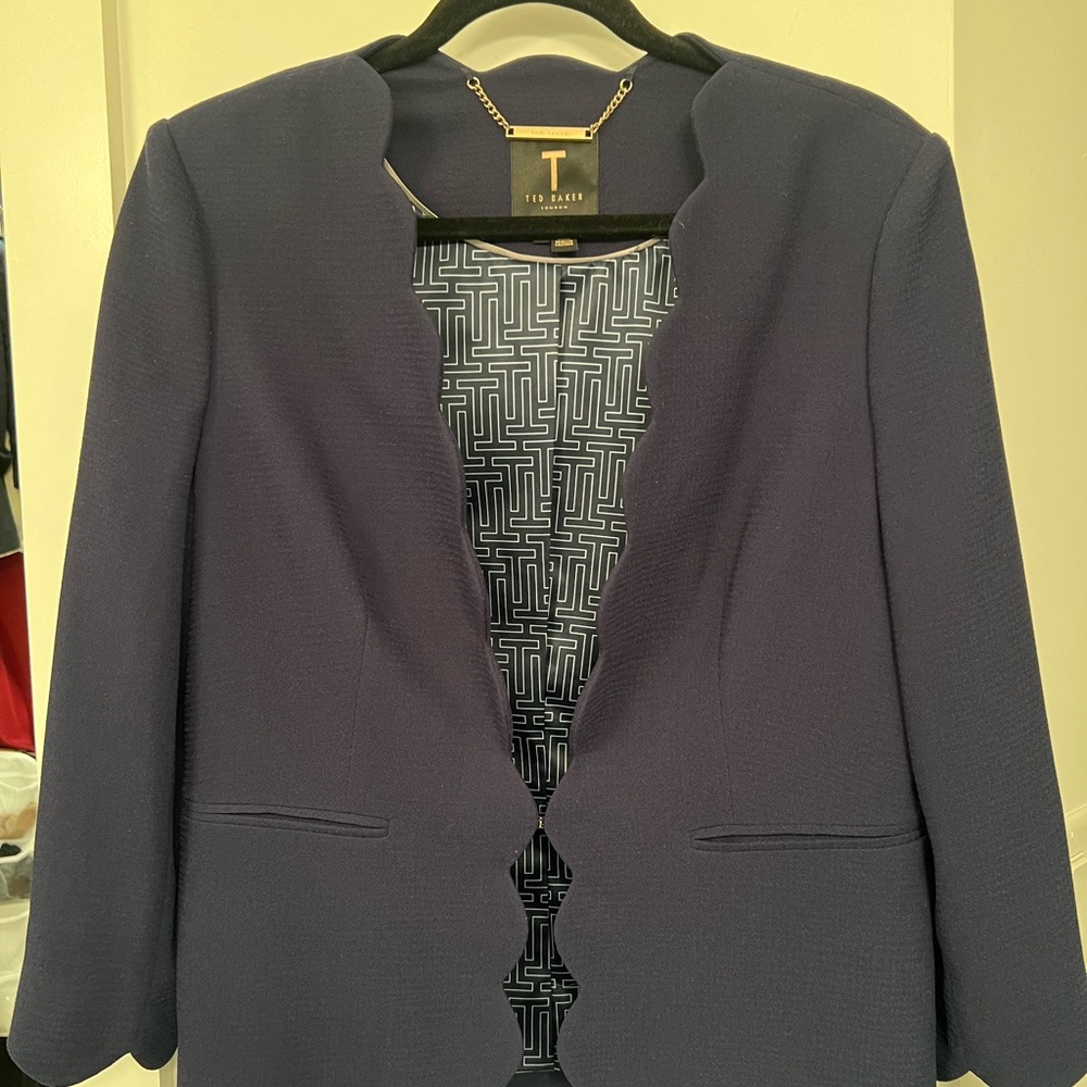 Ted Baker Navy Scalloped-Edge Open-Front Blazer